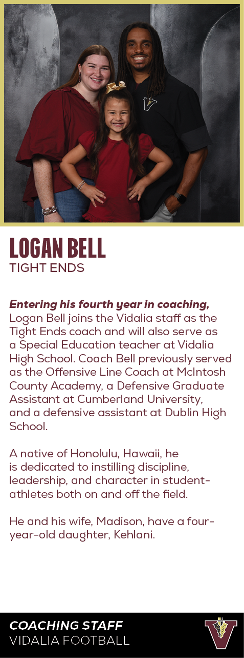 Coaching Staff Vidalia Football,logan bell tight ends,Entering his fourth year in coaching, Logan Bell joins the Vida...