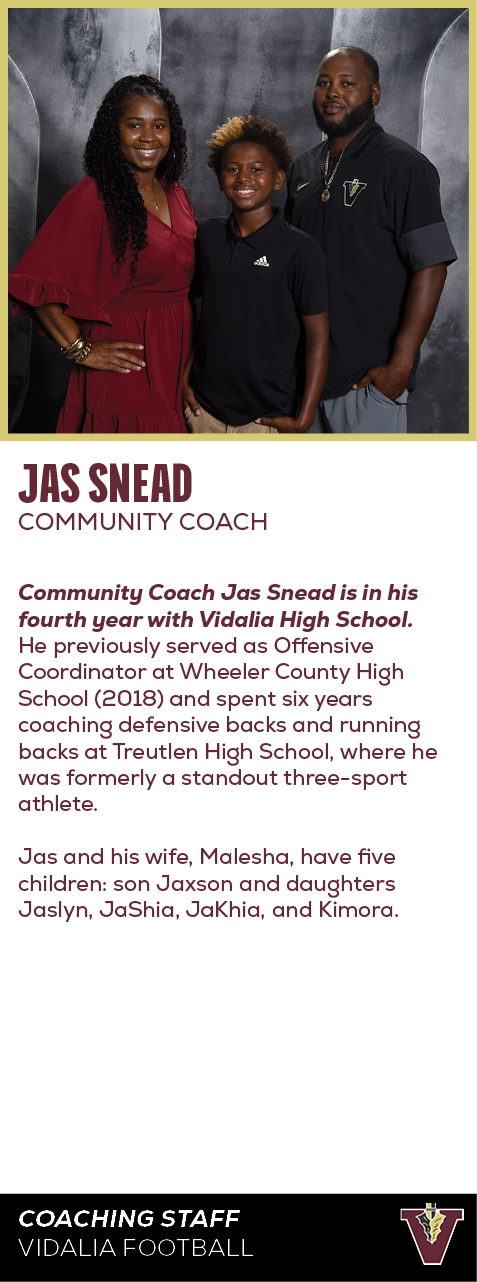 Coaching Staff Vidalia Football,jas snead community coach,Community Coach Jas Snead is in his fourth year with Vidali...