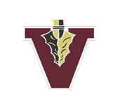 A stylized maroon letter V with a two-toned black and gold spearhead or arrowhead design in the center. Description generated by AI