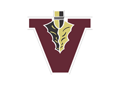 A stylized maroon letter V with a two-toned black and gold spearhead or arrowhead design in the center. Description generated by AI