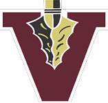 A stylized graphic of a two-toned dagger with a black and gold blade set against a maroon background. Description generated by AI