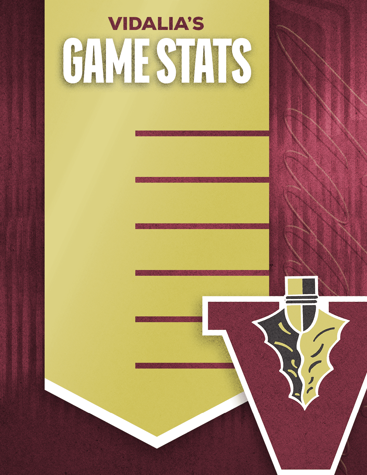 A stylized graphic banner with the text Vidalia's Game Stats and a large letter V featuring a feathered design. Description generated by AI