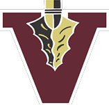A stylized graphic of a two-toned dagger with a black and gold blade set against a maroon background. Description generated by AI