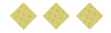 Three yellow diamond-shaped crackers with small holes are arranged in a horizontal row on a white background. Description generated by AI
