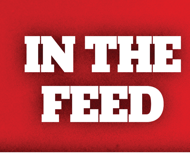 The image features bold white text reading “IN THE FEED" on a red textured background. Description generated by AI