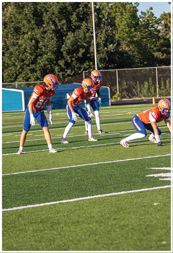 A football player running on the field. Description generated by AI