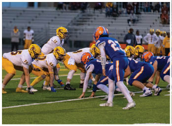 A football player running on the field. Description generated by AI