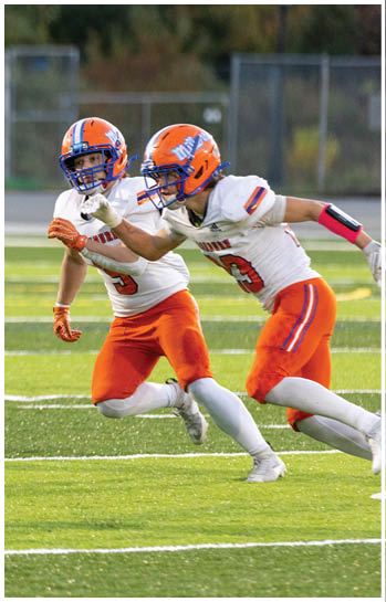 A football player running on the field. Description generated by AI