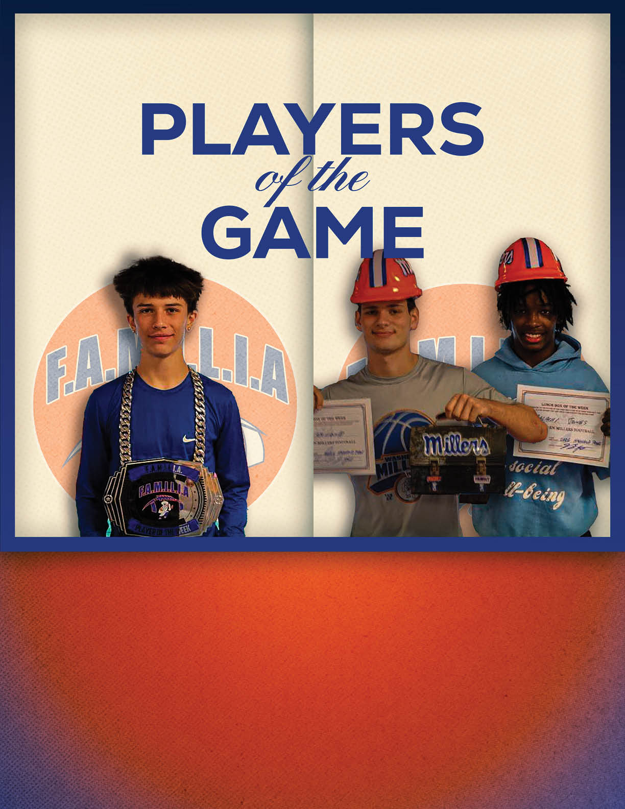 A poster of a football player with a football in his hands. Description generated by AI