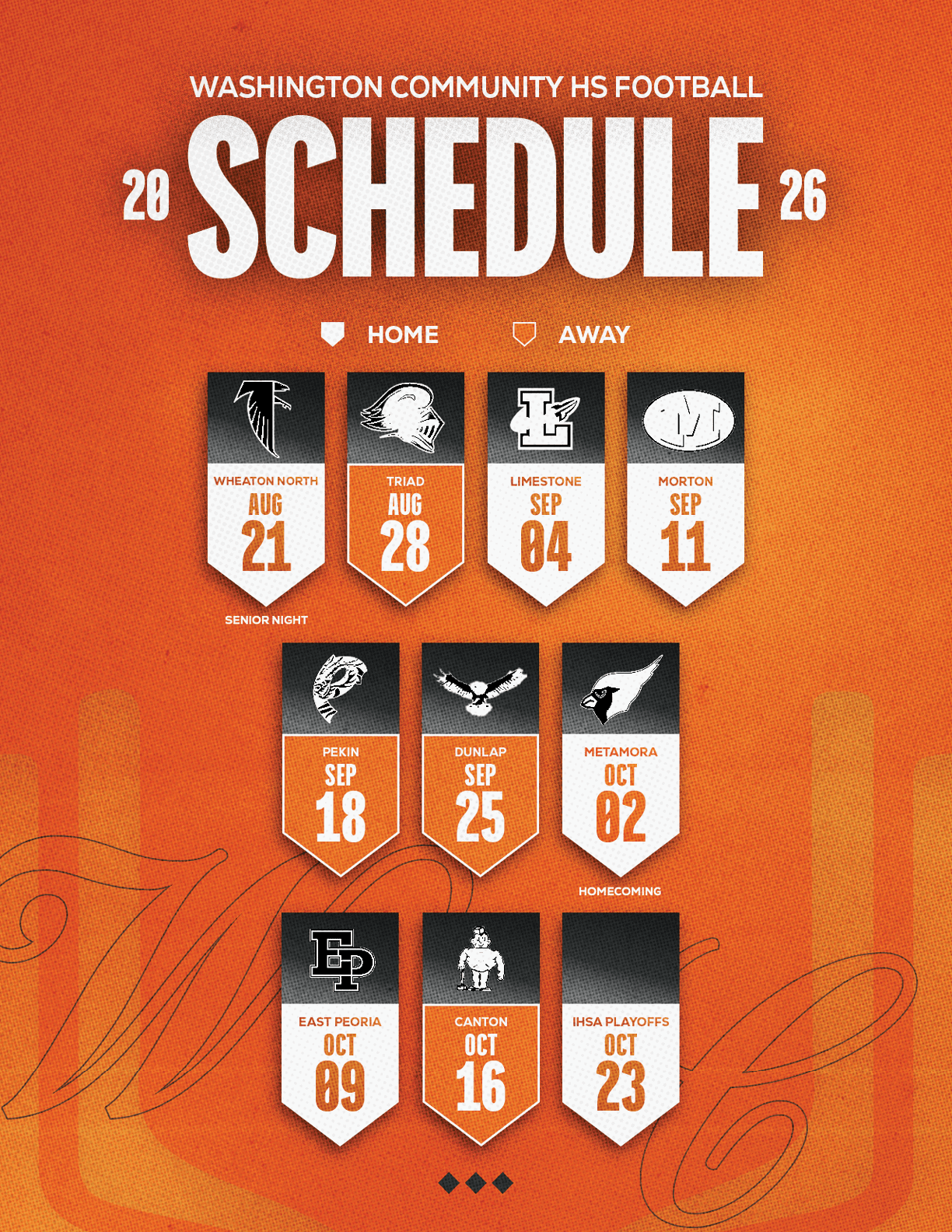 A football schedule for the Washington community high school football team. AI generated content