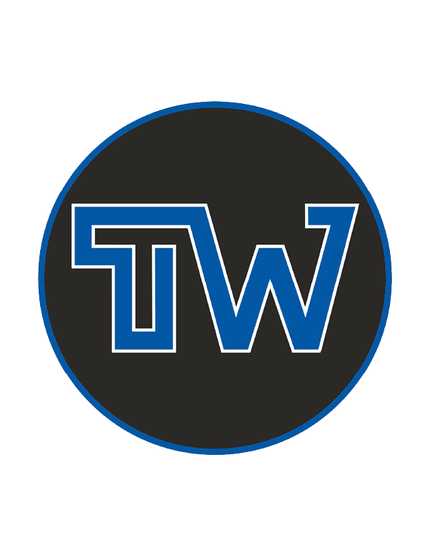 A blue and white logo for TW. AI generated content