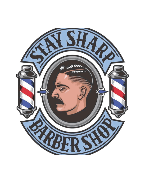 A logo for a barber shop with a man's face on it. AI generated content