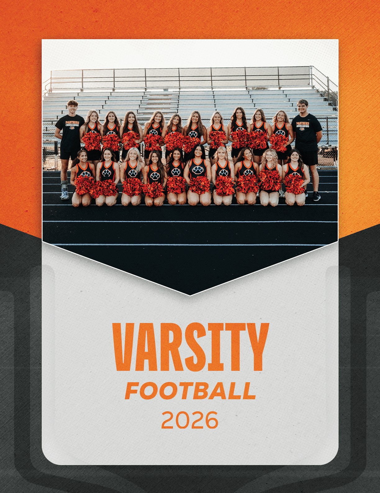 A group of cheerleaders in uniforms pose for a photo. AI generated content