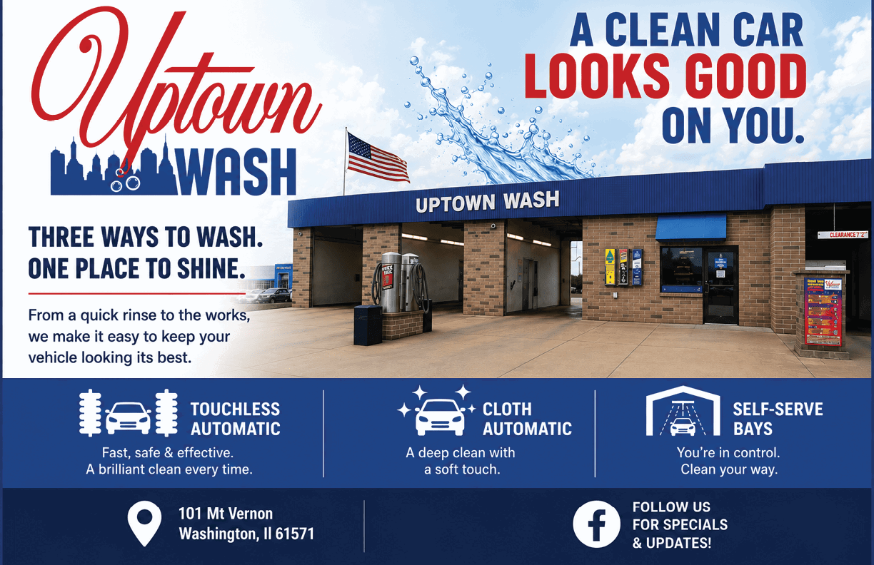A flyer for a car wash business, featuring a picture of a car and a flag. AI generated content