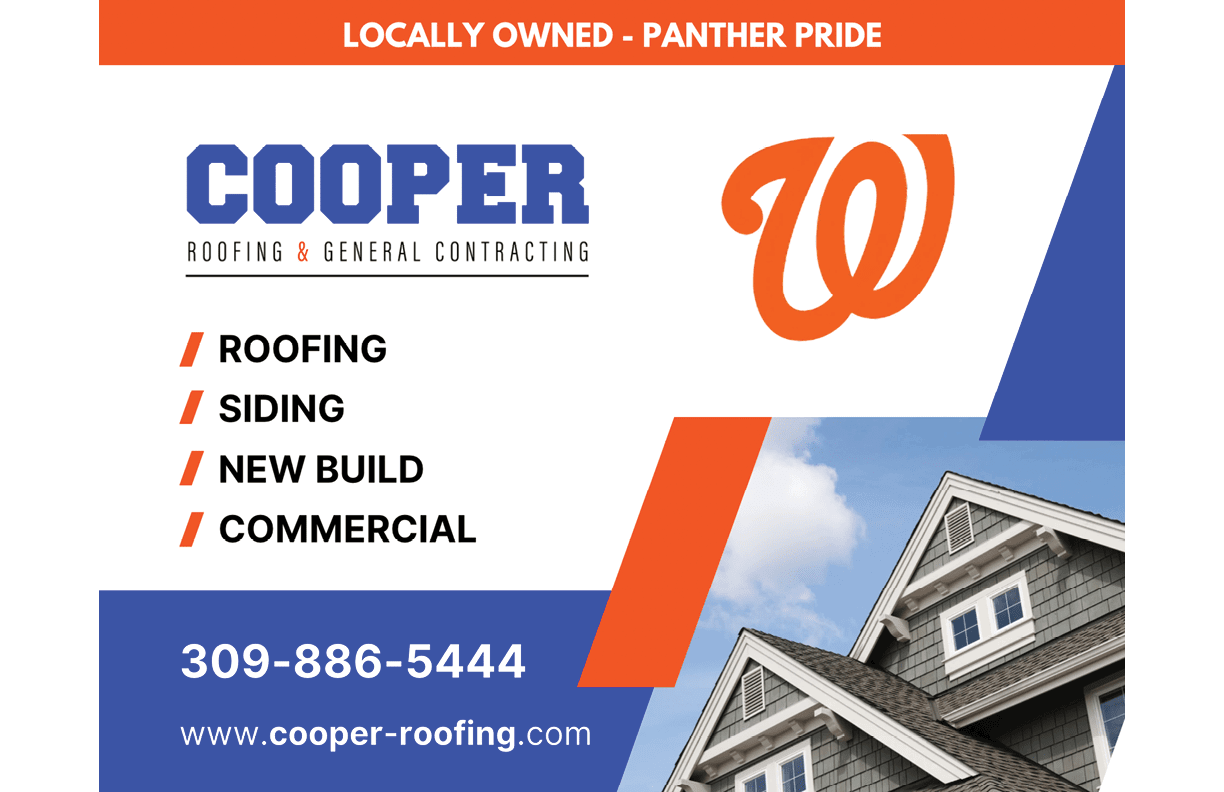 A blue and orange advertisement for a roofing company. AI generated content