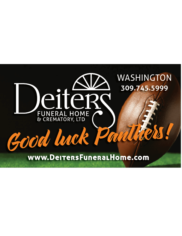 A football is displayed in front of a funeral home advertisement. AI generated content
