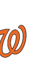 A close-up of an orange stylized letter W with a black outline on a white background. Description generated by AI