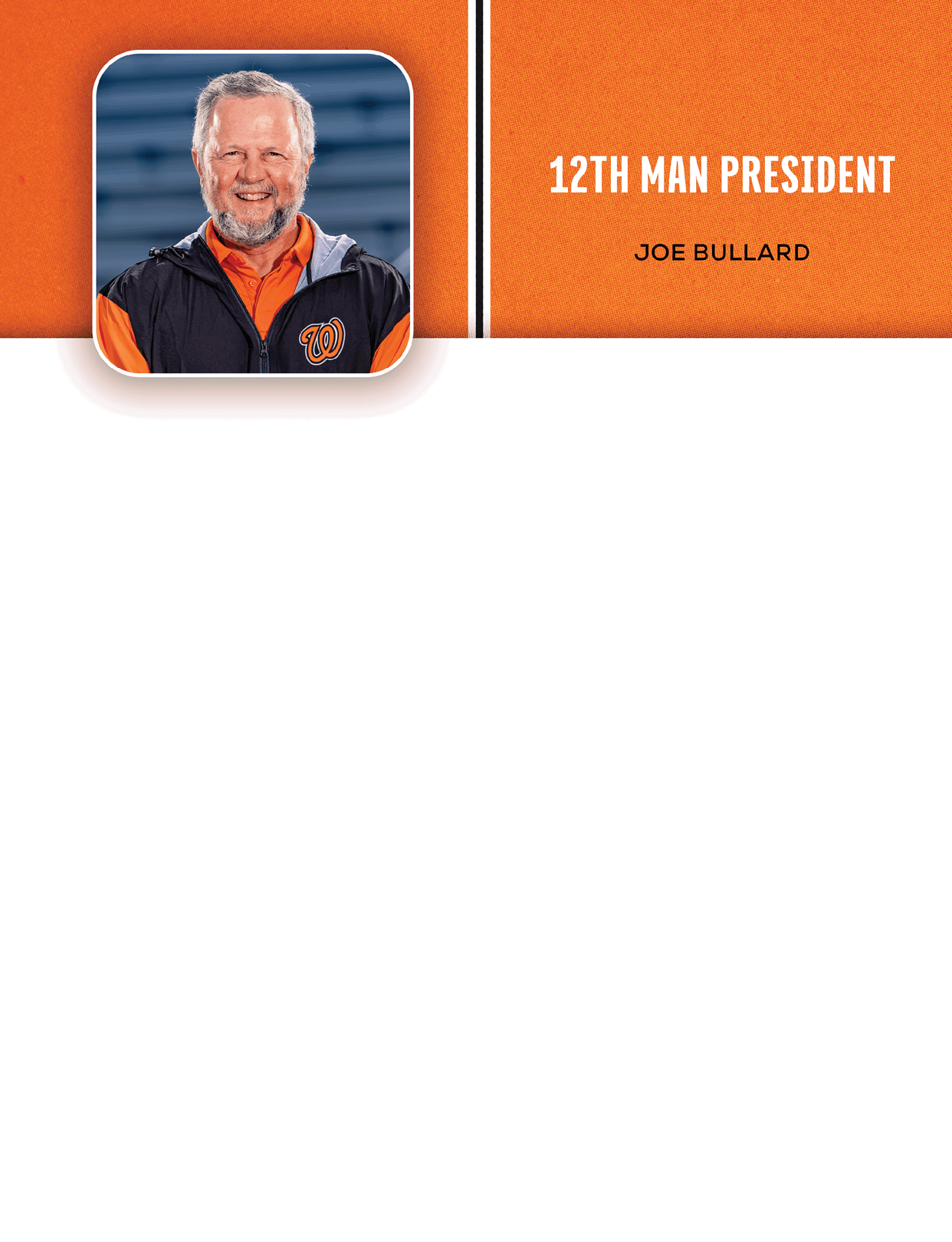 A man is smiling in a picture with the words 12th Man President Joe Bulldog on the top. AI generated content