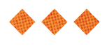Three orange diamond shapes with a textured pattern are evenly spaced on a white background. Description generated by AI