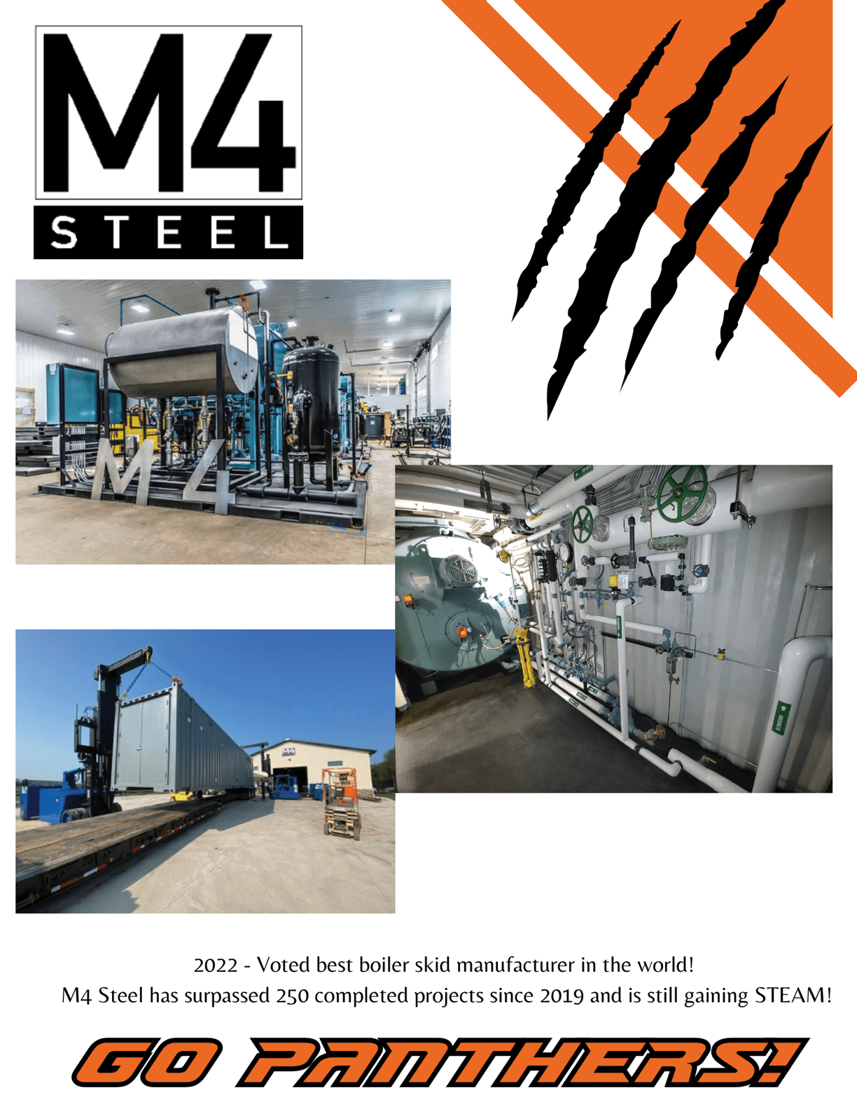 A flyer for M4 Steel features a picture of a large machine and a picture of a man. AI generated content