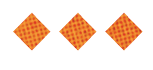 Three orange diamond shapes with a textured pattern are evenly spaced on a white background. Description generated by AI