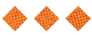 Three orange diamond-shaped waffle patterns arranged in a horizontal row on a white background. Description generated by AI