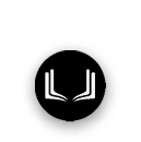 A minimalist white graphic on a black background resembling two open books facing each other with stylized pages. Description generated by AI