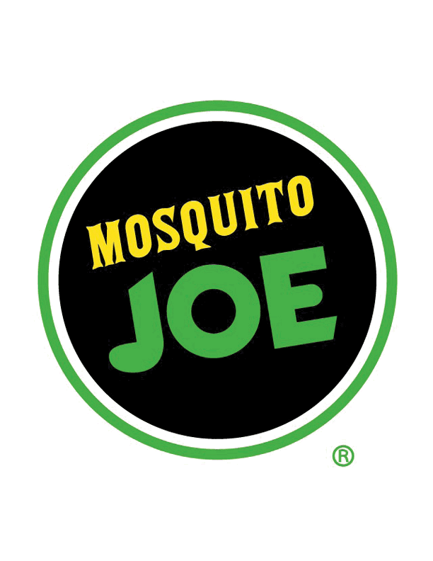 A circular logo with a black center and green and white border featuring the words “MOSQUITO" in yellow and "JOE" in large green letters. Description generated by AI