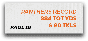 page 18,panthers RECORD 384 tot yds & 20 tkl