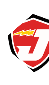 A red shield-shaped logo with a bold white stylized letter J and a yellow lightning bolt across the top left. Descripci n generada con IA