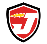 A red shield-shaped logo with a bold white letter J and a yellow lightning bolt extending from the top left of the letter. Descripci n generada con IA