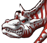 A stylized cartoon creature resembling a crouching, striped animal with exaggerated features and a mischievous expression. Descripci n generada con IA