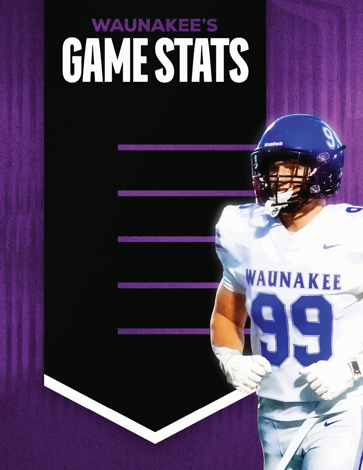 A football player wearing a blue and red jersey. Description generated by AI