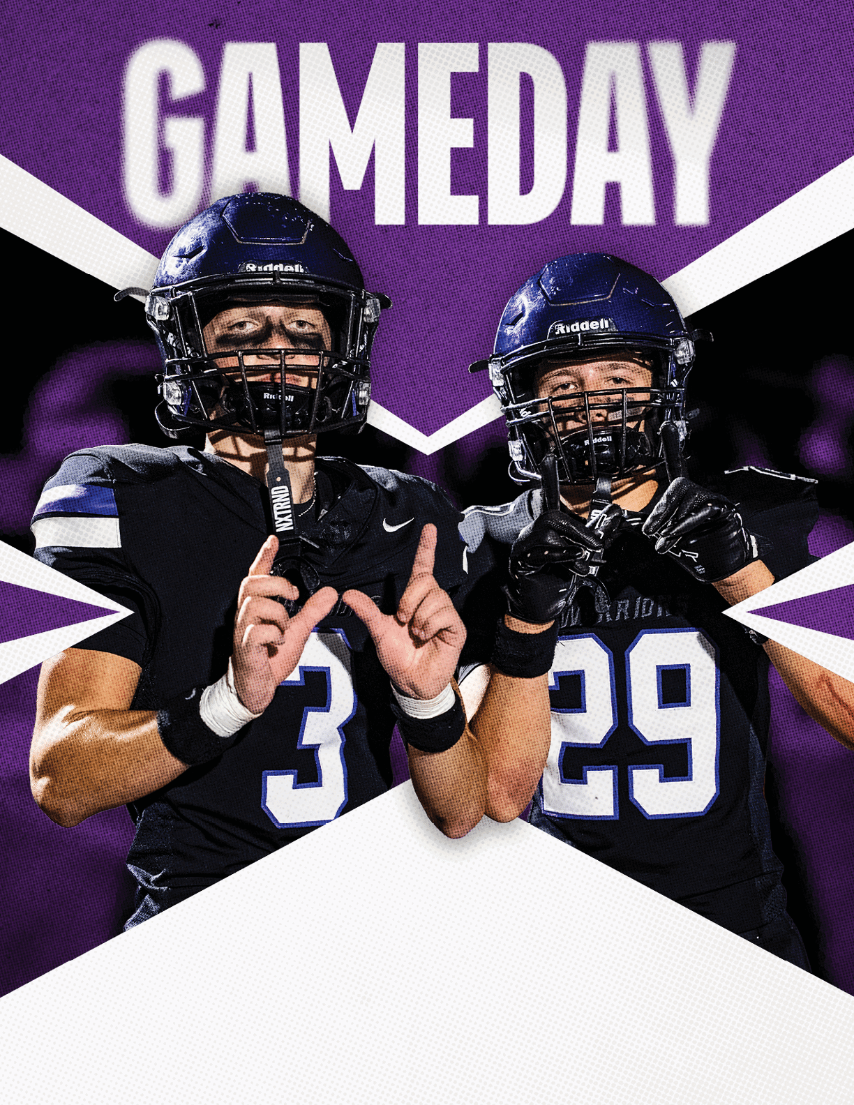 Two football players celebrating a touchdown. Description generated by AI
