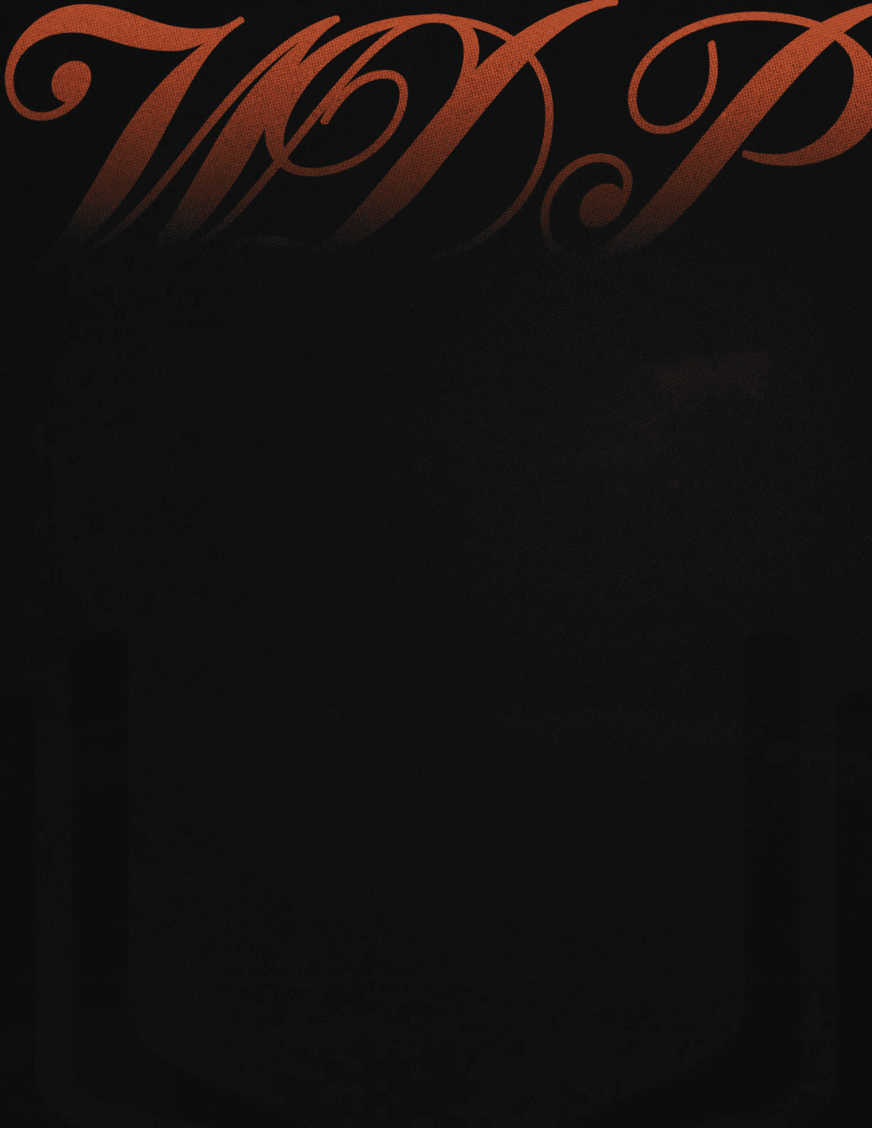 The image features the ornate, stylized letters “WDP" in a gradient of orange to brown against a dark textured background. Description generated by AI