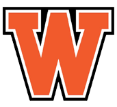A white and orange logo for a team. Description generated by AI
