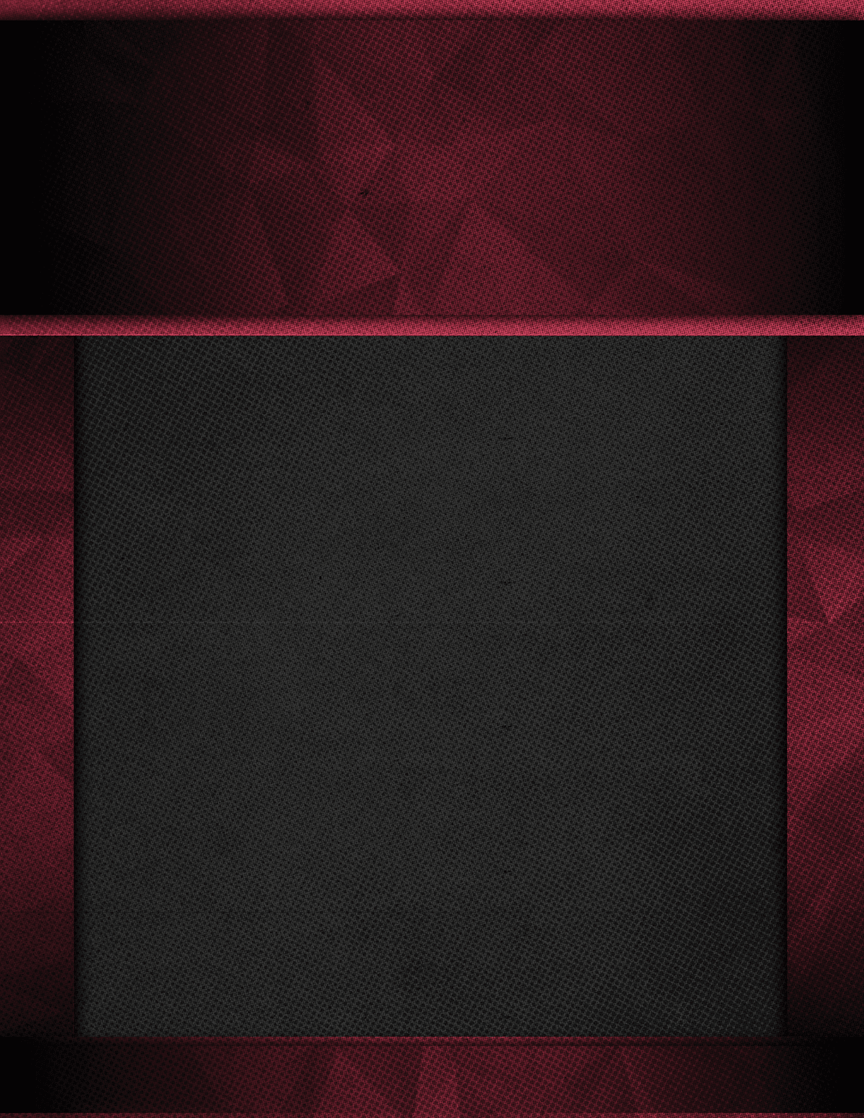 A textured black square is centered on a dark red textured background with horizontal and vertical red bands framing the black square. Description generated by AI