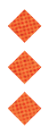 Three orange diamond shapes with a checkered pattern are vertically aligned on a white background. Description generated by AI