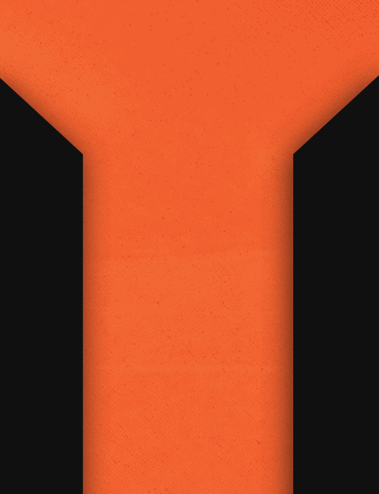 A bold geometric design featuring a large orange Y shape centered against a black background with subtle vertical stripes. Description generated by AI