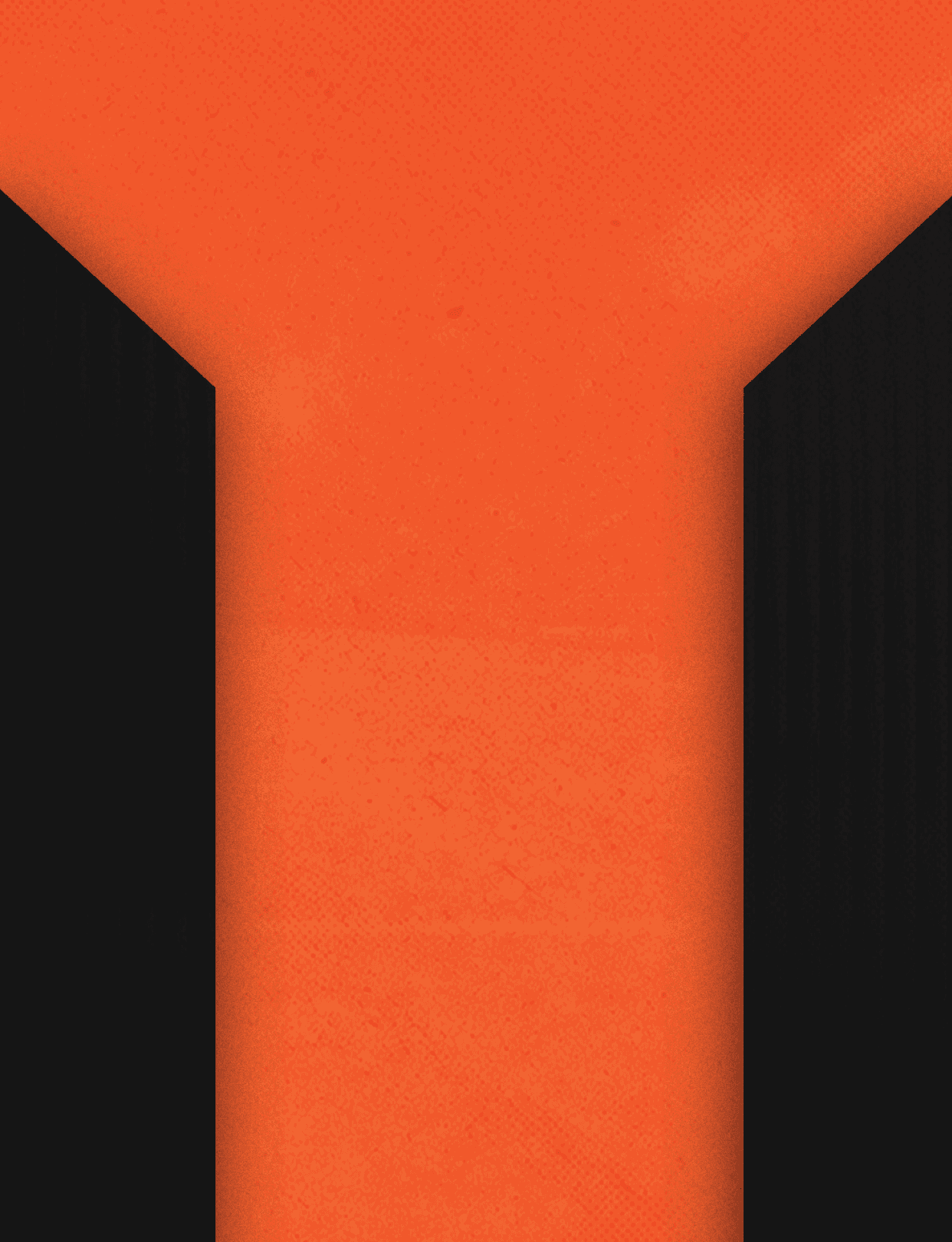 A bold, stylized letter Y in bright orange with black vertical stripes on the sides. Description generated by AI