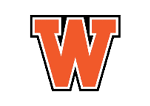A white and orange logo for a team. Description generated by AI