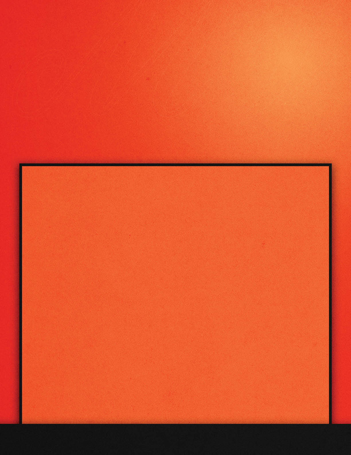 A large orange square with a thin black border is centered against a slightly darker orange background. Description generated by AI