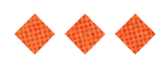 Three orange diamond shapes with a checkered pattern are evenly spaced on a white background. Description generated by AI