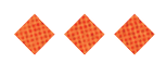 Three orange diamond shapes with a checkered pattern are evenly spaced on a white background. Description generated by AI