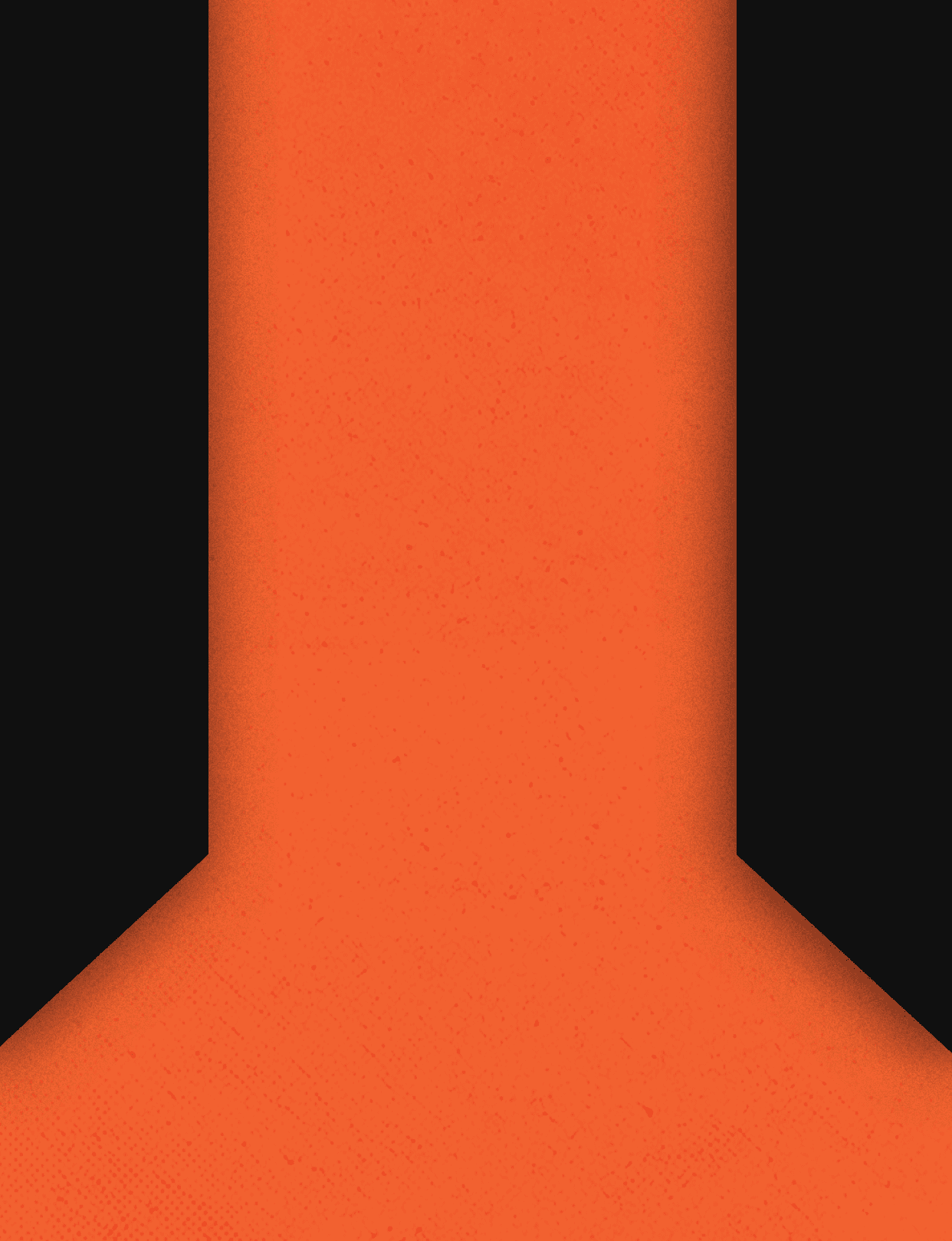 A minimalist abstract design featuring a vertical orange shape with angled edges against a black background. Description generated by AI
