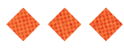 Three orange diamond shapes with a textured pattern are evenly spaced on a white background. Description generated by AI