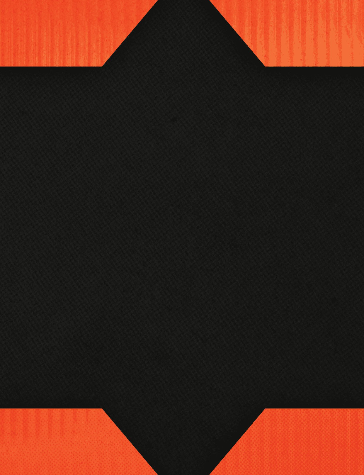 A black textured background with an orange geometric border featuring a star-like shape in the center. Description generated by AI