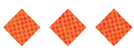 Three orange diamond shapes with a textured pattern are evenly spaced on a white background. Description generated by AI