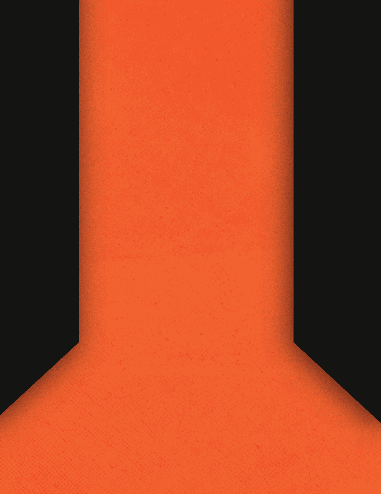 A minimalist abstract design featuring a vertical orange shape with angled edges against a black background. Description generated by AI