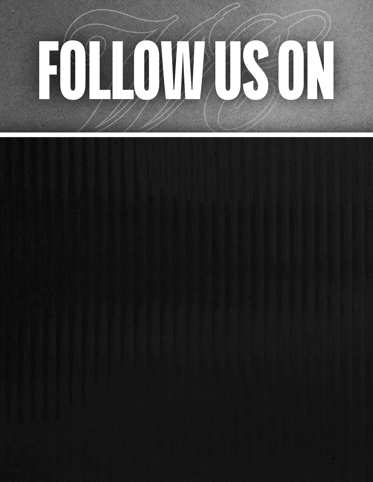A black and red sign that says Follow Us On. Description generated by AI